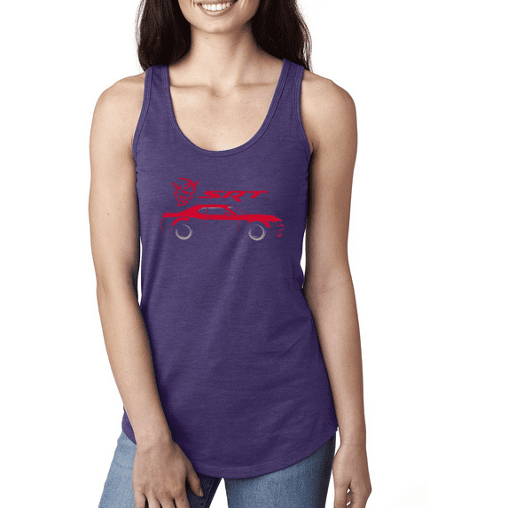 Wild Bobby, SRT Demon Speedster Racing Car Silhouette Emblem Cars and Trucks Ladies Racerback Tank Top