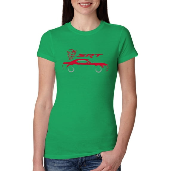 Wild Bobby, SRT Silhouette Street Racing Viper, Cars and Trucks, Women Slim Fit Junior Tee, Kelly, Small