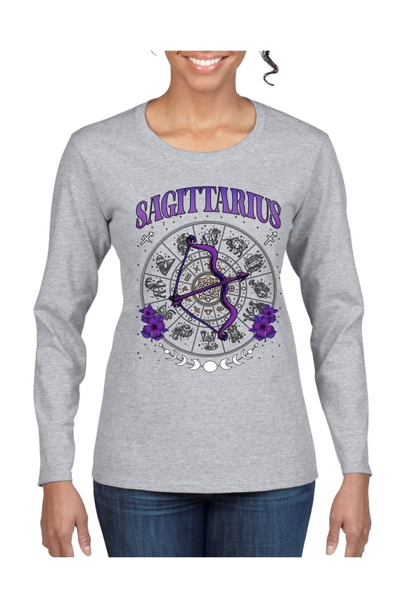 Sagittarius Archer Bow Arrow Fire Sign, November 22 December 21, Constellations Horoscope Zodiac Birthday Birth Month Stone Gift for Men Women Graphic Long Sleeve Tee
