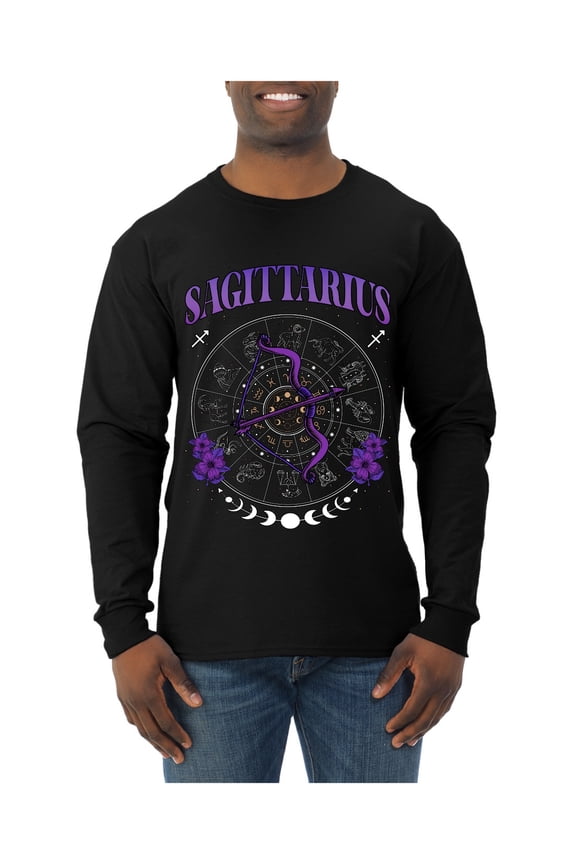 Sagittarius Archer Bow Arrow Fire Sign, November 22 December 21, Constellations Horoscope Zodiac Birthday Birth Month Stone Gift for Men Women Long Sleeve Shirt