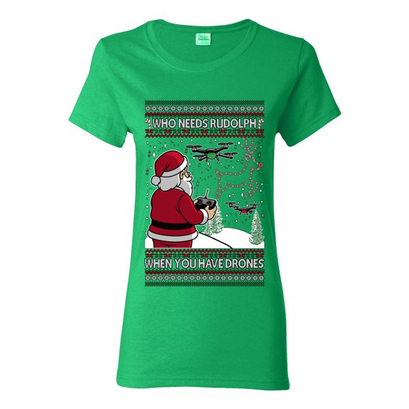 Wild Bobby Santa Drone Show Reindeer Sweater | Holiday Women Graphic Tee