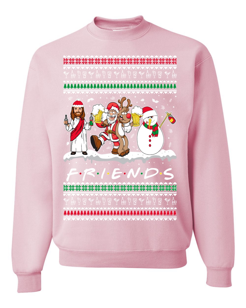 Wild Bobby Santa Friends TV Parody Funny Characters Ugly Christmas Sweater Unisex Crewneck Graphic Sweatshirt Light Pink XX Large Walmart