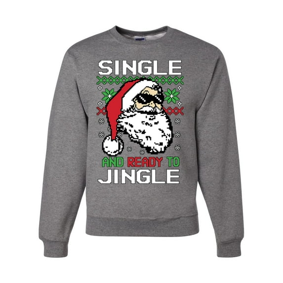 Wild Bobby, Santa Single and Ready to Jingle Christmas Sweater Unisex Crewneck Graphic Sweatshirt, Heather Grey, Small