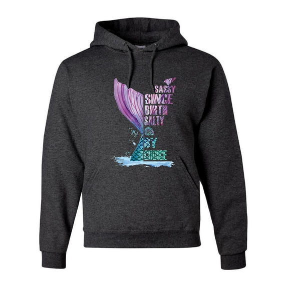 Wild Bobby, Sassy Since Birth Salty By Chance Mermaid Beach Ocean Vibe, Streetwear, Unisex Graphic Hoodie Sweatshirt, Heather Black, Small