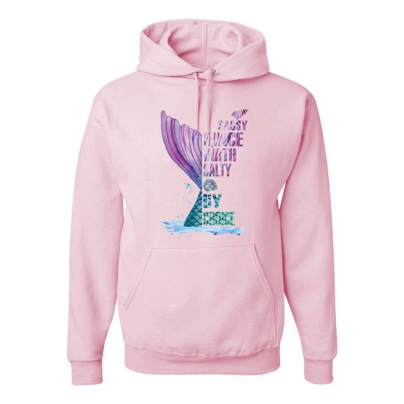 Wild Bobby, Sassy Since Birth Salty By Chance Mermaid Beach Ocean Vibe, Streetwear, Unisex Graphic Hoodie Sweatshirt, Light Pink, X-Large