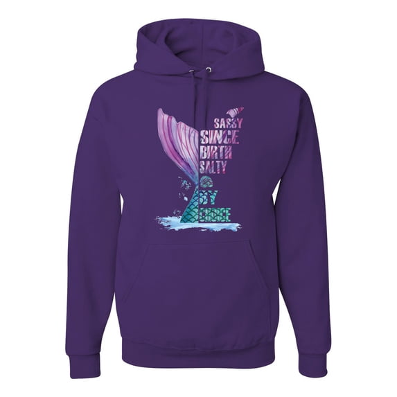 Wild Bobby, Sassy Since Birth Salty By Chance Mermaid Beach Ocean Vibe, Streetwear, Unisex Graphic Hoodie Sweatshirt, Purple, 3XL