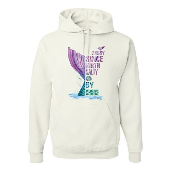 Wild Bobby, Sassy Since Birth Salty By Chance Mermaid Beach Ocean Vibe, Streetwear, Unisex Graphic Hoodie Sweatshirt, White, Medium