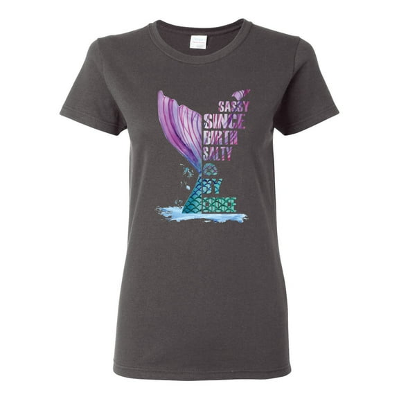 Wild Bobby, Sassy Since Birth Salty By Chance Mermaid Beach Ocean Vibe, Streetwear, Womens Graphic Tees, Charcoal, Small