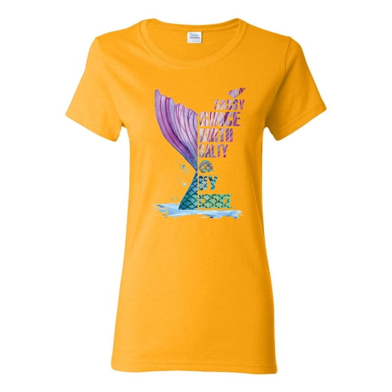 Wild Bobby, Sassy Since Birth Salty By Chance Mermaid Beach Ocean Vibe, Streetwear, Womens Graphic Tees, Gold, Medium