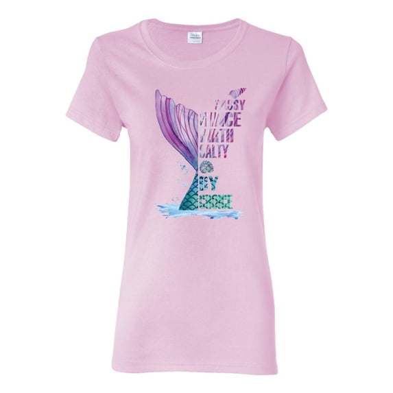 Wild Bobby, Sassy Since Birth Salty By Chance Mermaid Beach Ocean Vibe, Streetwear, Womens Graphic Tees, Light Pink, Small