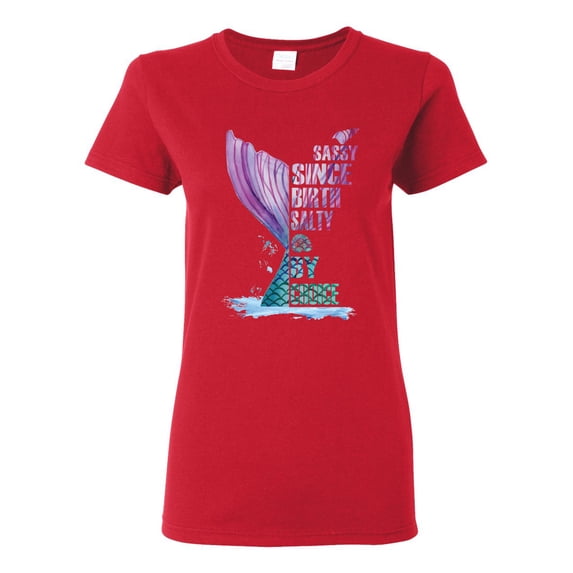 Wild Bobby, Sassy Since Birth Salty By Chance Mermaid Beach Ocean Vibe, Streetwear, Womens Graphic Tees, Red, X-Large