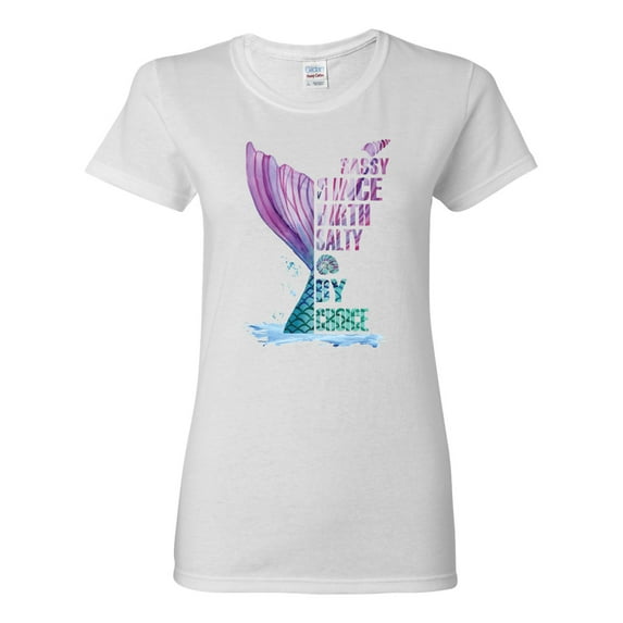 Wild Bobby, Sassy Since Birth Salty By Chance Mermaid Beach Ocean Vibe, Streetwear, Womens Graphic Tees, White, Medium