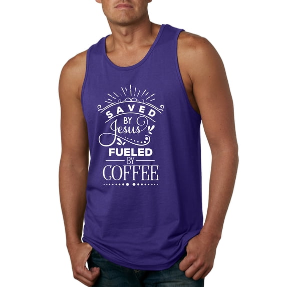 Wild Bobby Saved By Jesus Fueled By Coffee Inspirational/Christian Men Graphic Tank Top, Purple, 3X-Large