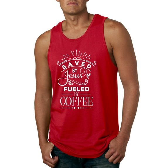 Wild Bobby Saved By Jesus Fueled By Coffee Inspirational/Christian Men Graphic Tank Top, Red, Small
