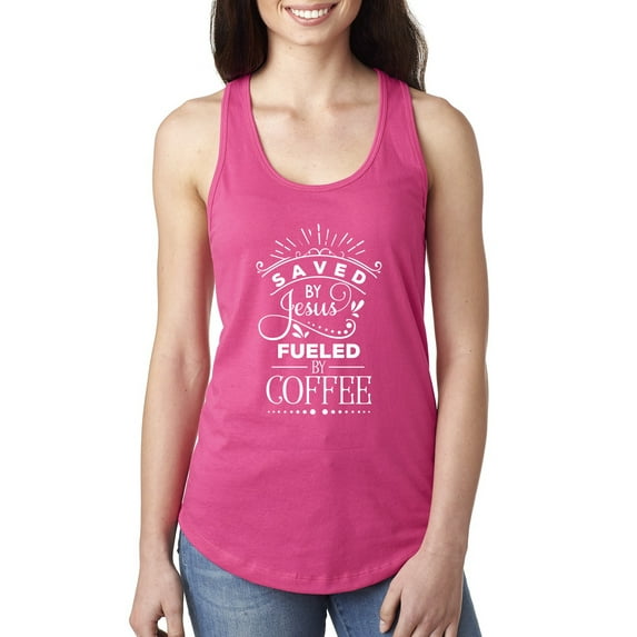 Wild Bobby, Saved By Jesus Fueled By Coffee Inspirational/Christian Women Racerback Tank Top, Raspberry, Small
