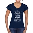 thumbnail image 1 of Wild Bobby Saved By Jesus Fueled By Coffee Inspirational/Christian Women Standard V-Neck Tee, Navy, X-Large, 1 of 5