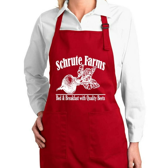 Wild Bobby, Schrute Farms Dwight Office Quote Gift Idea Kitchen BBQ Grilling Cooking Graphic Apron with Pockets, Red, One Size