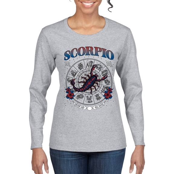 Wild Bobby Scorpio the Scorpion Water Sign, October 23 November 22, Constellations Horoscope Zodiac Birthday Birth Month Stone Gift for Men Women Graphic Long Sleeve Tee