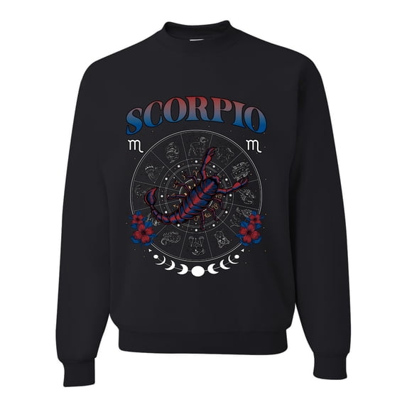 Wild Bobby Scorpio the Scorpion Water Sign, October 23 November 22, Constellations Horoscope Zodiac Birthday Birth Month Stone Gift for Men Women Unisex Crewneck Sweatshirt