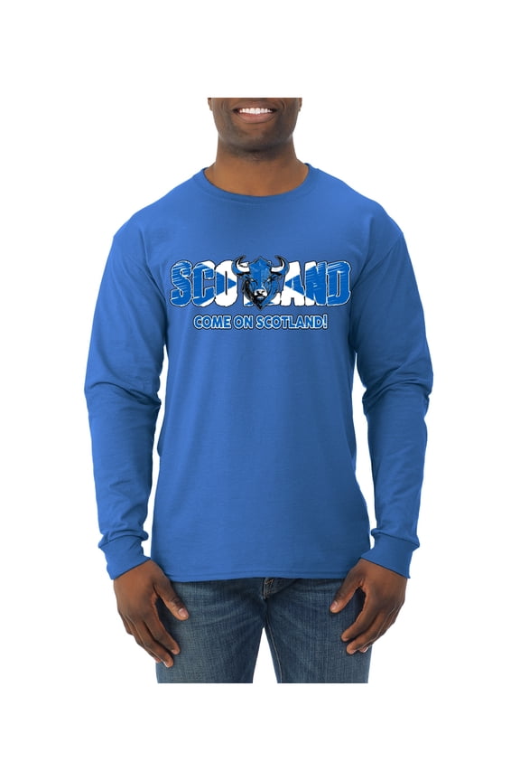 Scotland Flag Pride Come On Scotland Bull Graphic | Unisex Novelty T-Shirt | Soccer Football Fan Gift for Men Women Unisex Men Long Sleeve Shirt
