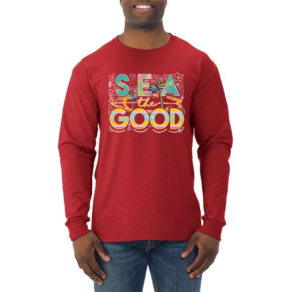 Wild Bobby Sea The Good Surfboard Sun Rise Good Vibes Nature Lover Men Long Sleeve Shirt, Red, Small