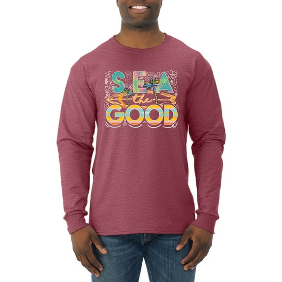 Wild Bobby Sea The Good Surfboard Sun Rise Good Vibes Nature Lover Men Long Sleeve Shirt, Vintage Heather Red, X-Large