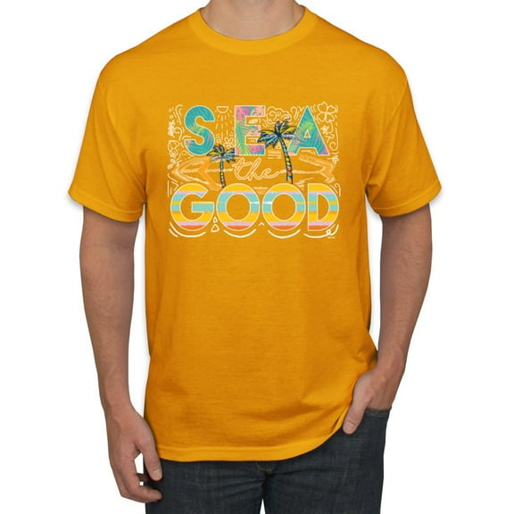 Wild Bobby Sea The Good Surfboard Sun Rise Good Vibes Nature Lover Men Tee, Gold, Large