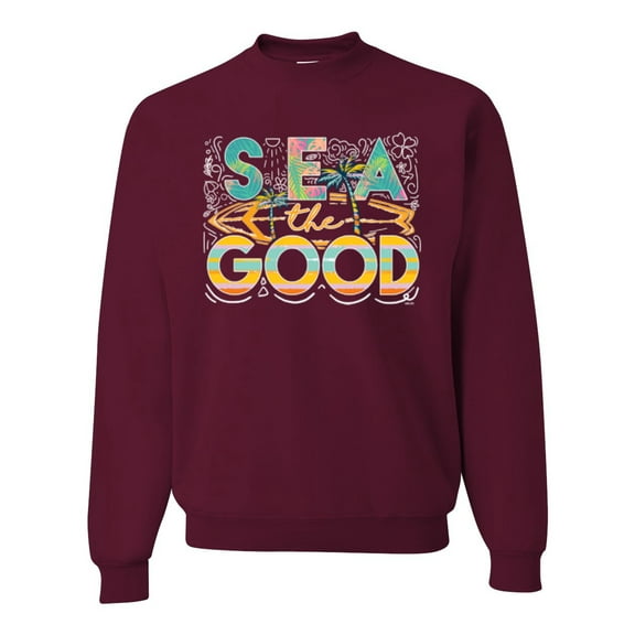 Wild Bobby Sea The Good Surfboard Sun Rise Good Vibes Nature Lover Unisex Crewneck Sweatshirt, Maroon, X-Large