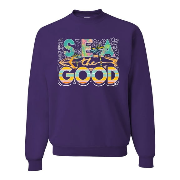 Wild Bobby Sea The Good Surfboard Sun Rise Good Vibes Nature Lover Unisex Crewneck Sweatshirt, Purple, X-Large