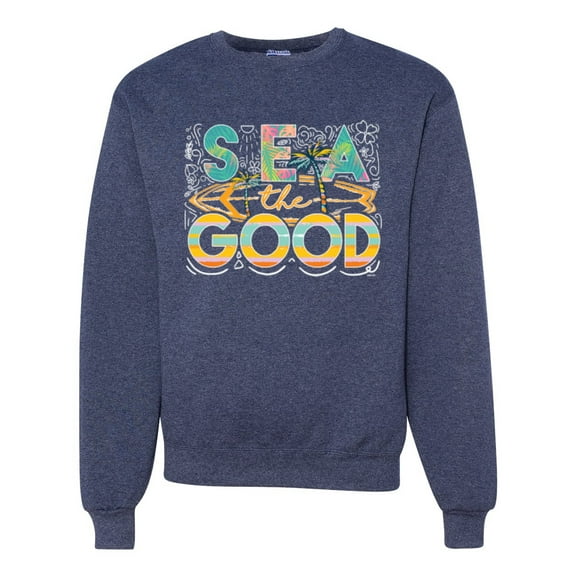 Wild Bobby Sea The Good Surfboard Sun Rise Good Vibes Nature Lover Unisex Crewneck Sweatshirt, Vintage Heather Navy, XX-Large