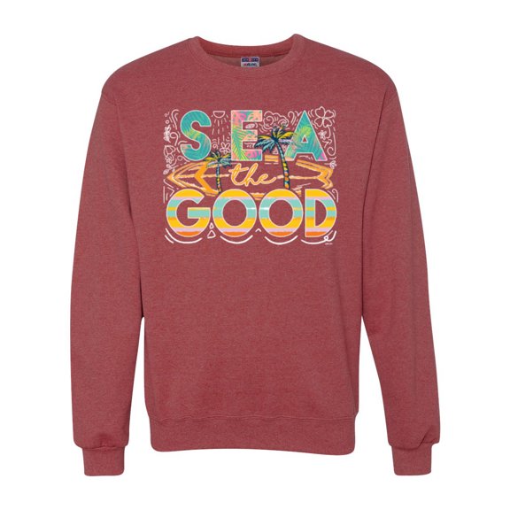 Wild Bobby Sea The Good Surfboard Sun Rise Good Vibes Nature Lover Unisex Crewneck Sweatshirt, Vintage Heather Red, X-Large