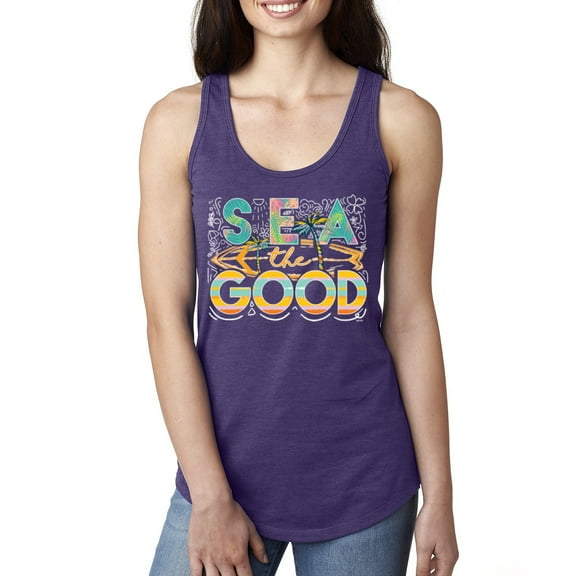 Wild Bobby Sea The Good Surfboard Sun Rise Good Vibes Nature Lover Women Racerback Tank Top, Purple Rush, Small
