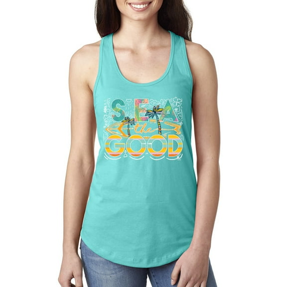 Wild Bobby Sea The Good Surfboard Sun Rise Good Vibes Nature Lover Women Racerback Tank Top, Tahiti Blue, Large