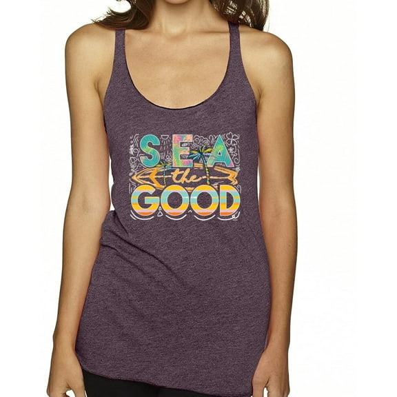 Wild Bobby Sea The Good Surfboard Sun Rise Good Vibes Nature Lover Women Tri-Blend Racerback Tank Top, Purple Vintage, Large