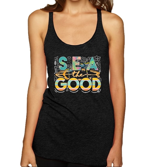 Wild Bobby Sea The Good Surfboard Sun Rise Good Vibes Nature Lover Women Tri-Blend Racerback Tank Top, Vintage Black, Small