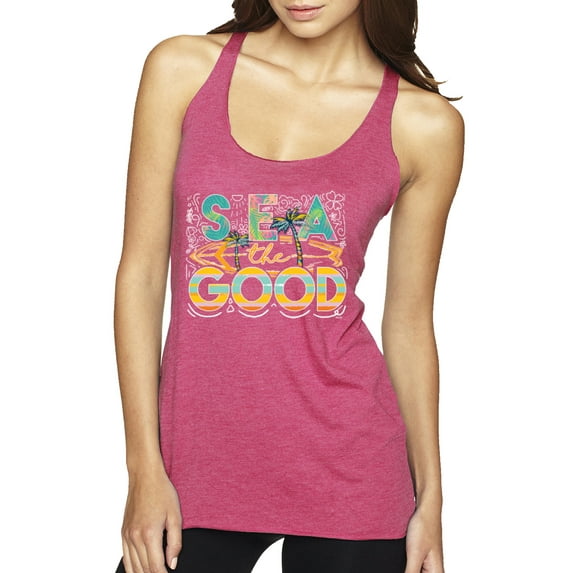 Wild Bobby Sea The Good Surfboard Sun Rise Good Vibes Nature Lover Women Tri-Blend Racerback Tank Top, Vintage Pink, Large