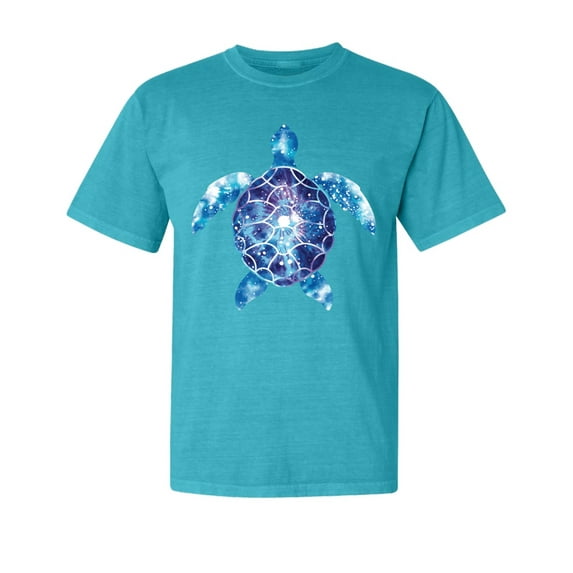 Wild Bobby, Sea Turtle Tie Dye Art, Animal Lover, Garment-Dyed Washed Look Short Sleeve T-Shirt, Blue Lagoon, Medium