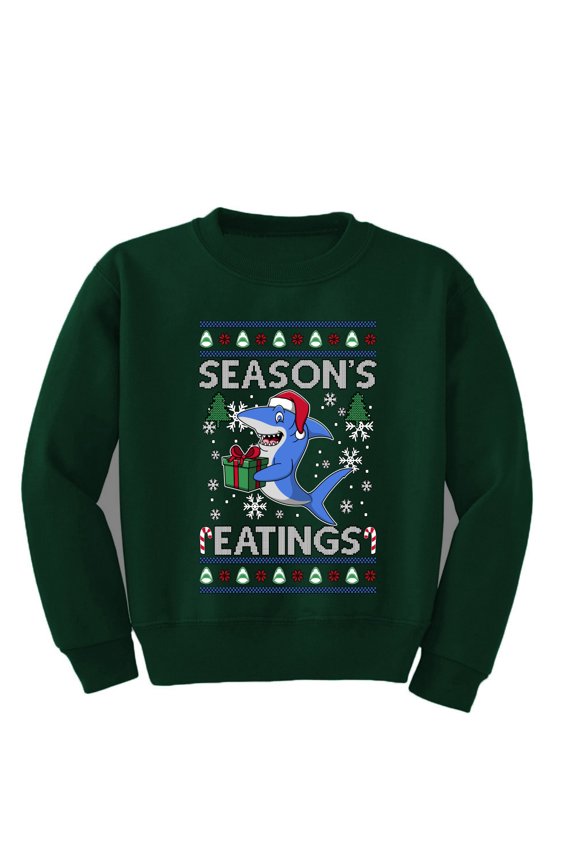 Season's Eatings Shark Christmas Sweater | Holiday Unisex Boys Girls Crewneck Graphic Sweatshirt