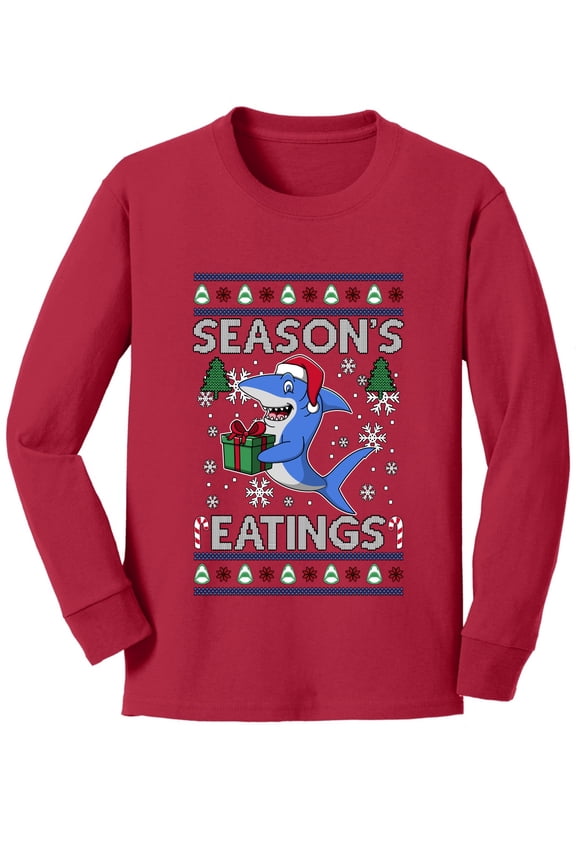 Season's Eatings Shark Christmas Sweater | Holiday Youth Longsleeve Shirt