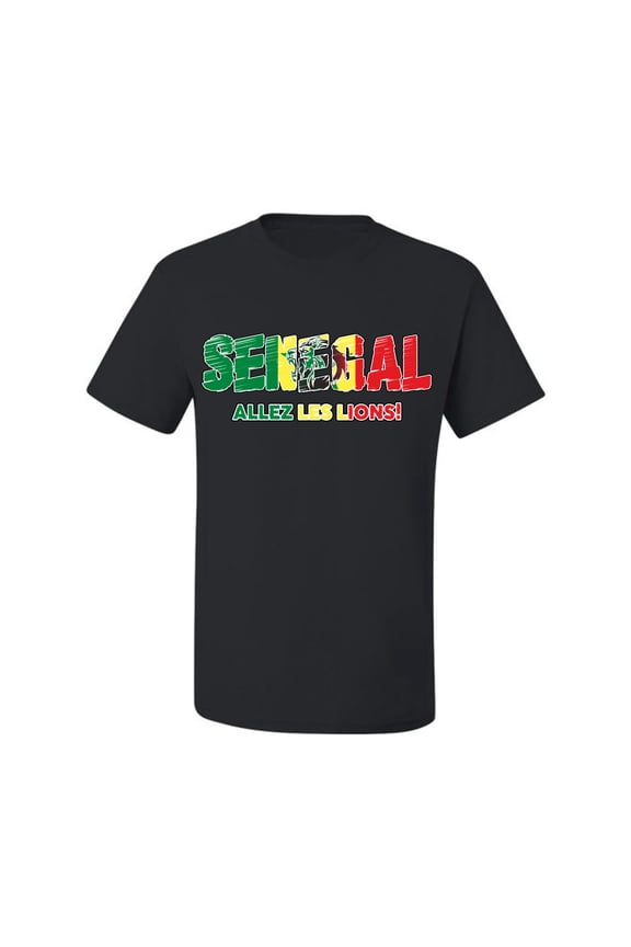 Senegal Flag Pride Graphic Allez Les Lions | Unisex Novelty T-Shirt | Soccer Football Fan Gift for Men Women Unisex Men Tee