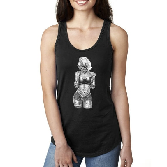 Sexy Tattooed Marilyn Monroe Pop Culture Ladies Racerback Tank Top, Black, X-Large