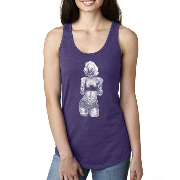 Sexy Tattooed Marilyn Monroe Pop Culture Ladies Racerback Tank Top, Purple Rush, Medium