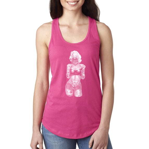 Sexy Tattooed Marilyn Monroe Pop Culture Ladies Racerback Tank Top, Raspberry, Small