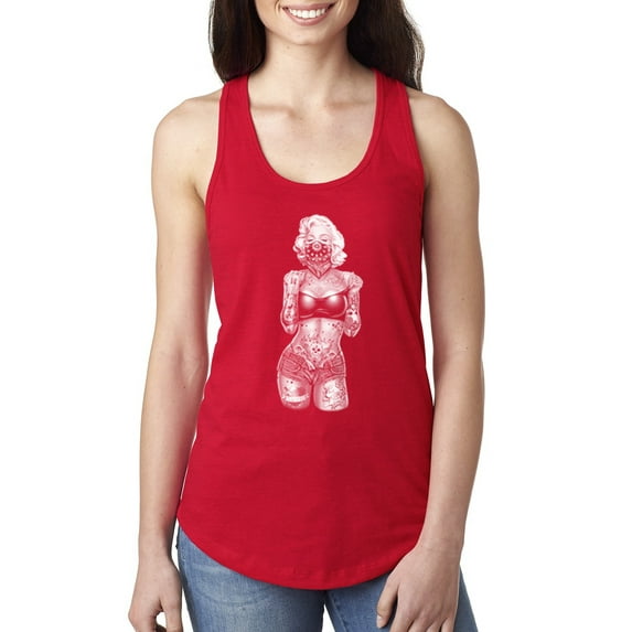 Sexy Tattooed Marilyn Monroe Pop Culture Ladies Racerback Tank Top, Red, Large