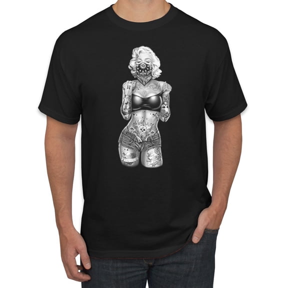 Wild Bobby, Sexy Tattooed Marilyn Monroe Pop Culture Men's Graphic T-Shirt, Black, 3XL