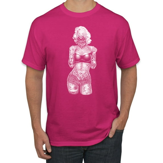Sexy Tattooed Marilyn Monroe Pop Culture Men's Graphic T-Shirt, Fuschia, 3XL