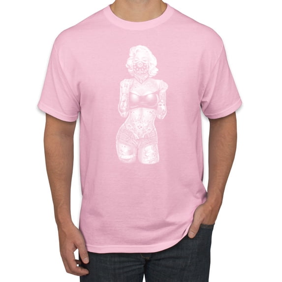 Sexy Tattooed Marilyn Monroe Pop Culture Men's Graphic T-Shirt, Light Pink, 4XL