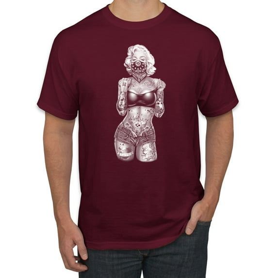 Sexy Tattooed Marilyn Monroe Pop Culture Men's Graphic T-Shirt, Maroon, 3XL