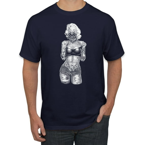 Sexy Tattooed Marilyn Monroe Pop Culture Men's Graphic T-Shirt, Navy, 4XL