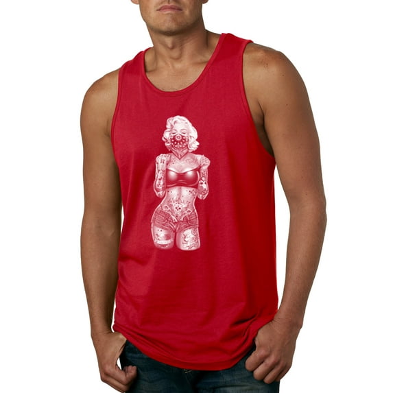 Wild Bobby, Sexy Tattooed Marilyn Monroe Pop Culture Mens Graphic Tank Top, Red, Small